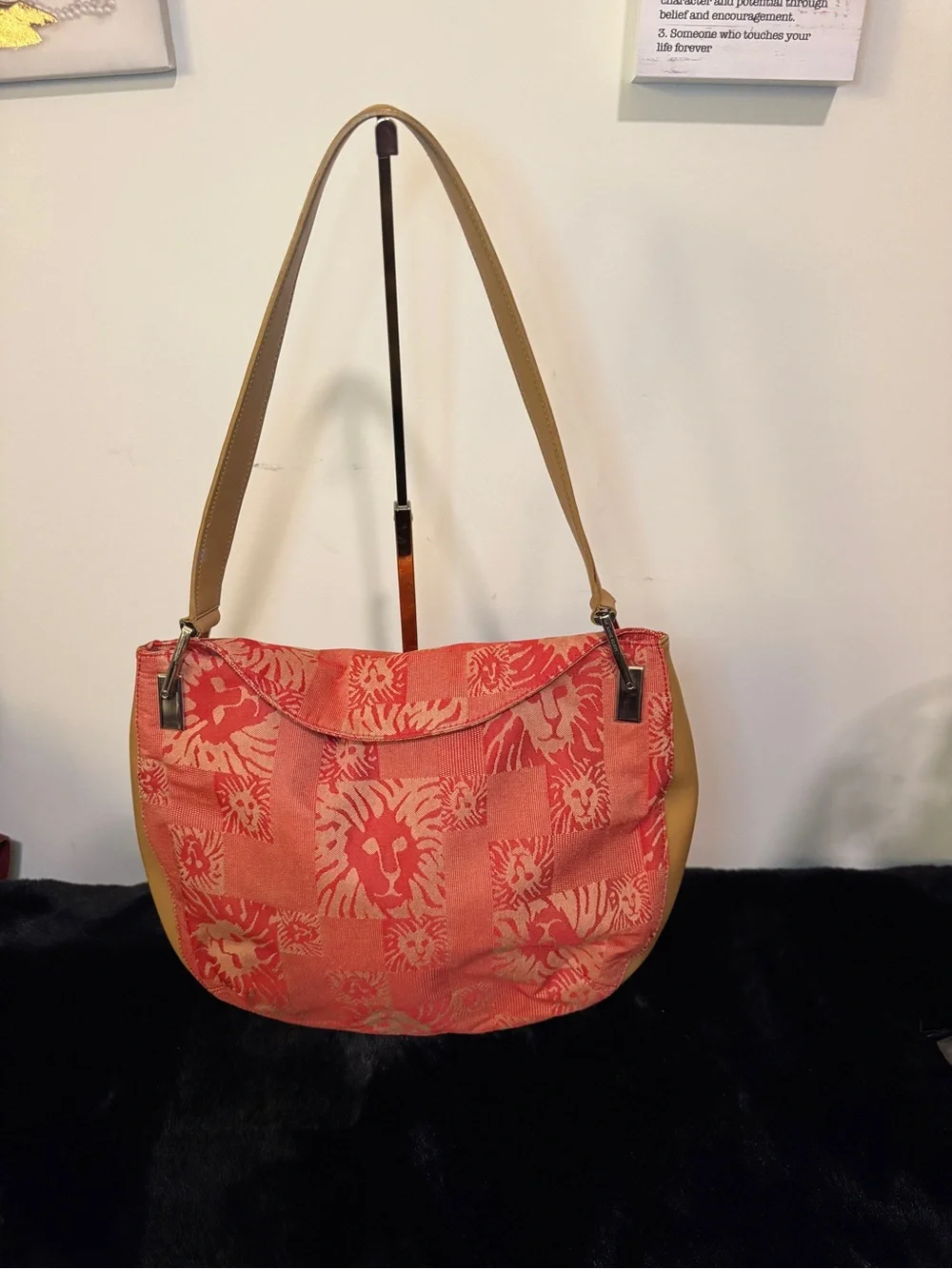Anne Klein Coral Pattern Shoulder Bag with Tan Straps